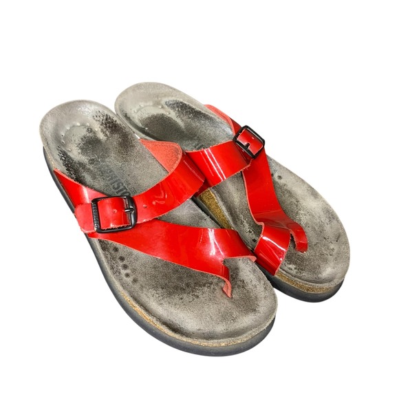 Mephisto‎ Helen Thong Sandals Red Patent Leather Comfort Slides Size 6 - Picture 1 of 15